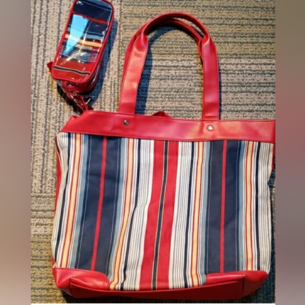 Lancome Canvas Tote With Vinyl Zipper Clutch Set
